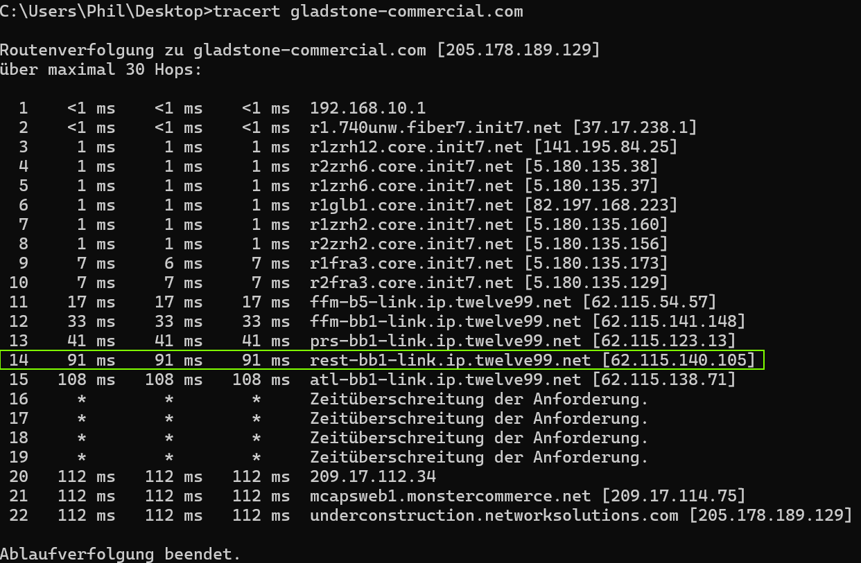 Traceroute from Switzerland to the United States